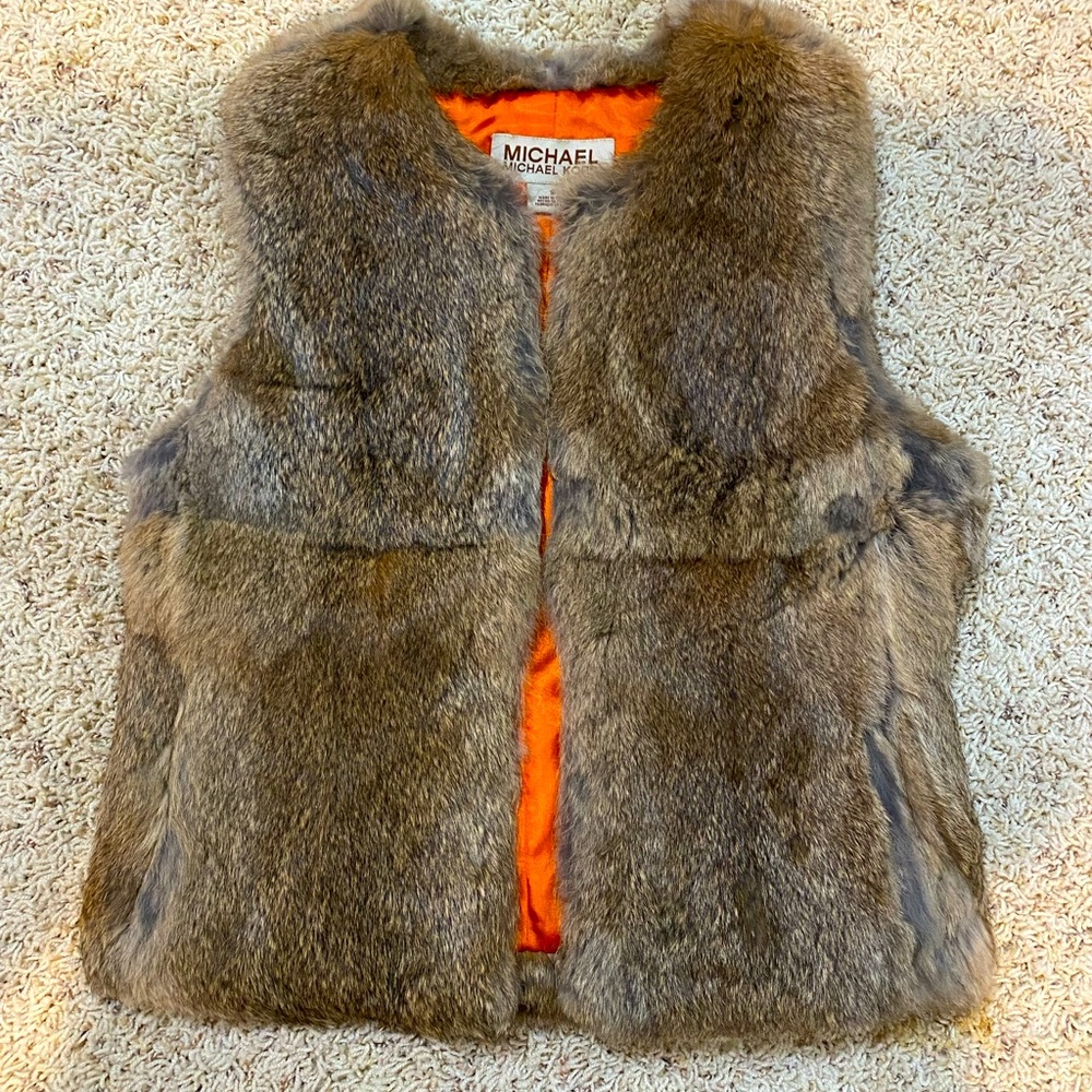 Michael Kors 100% Rabbit Vest with Orange Lining Small